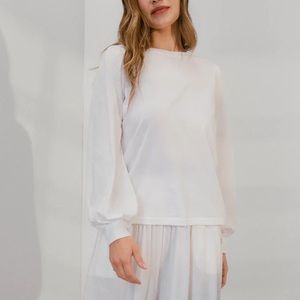 LUNYA white blouson- sleeve organic Pima cotton Tee